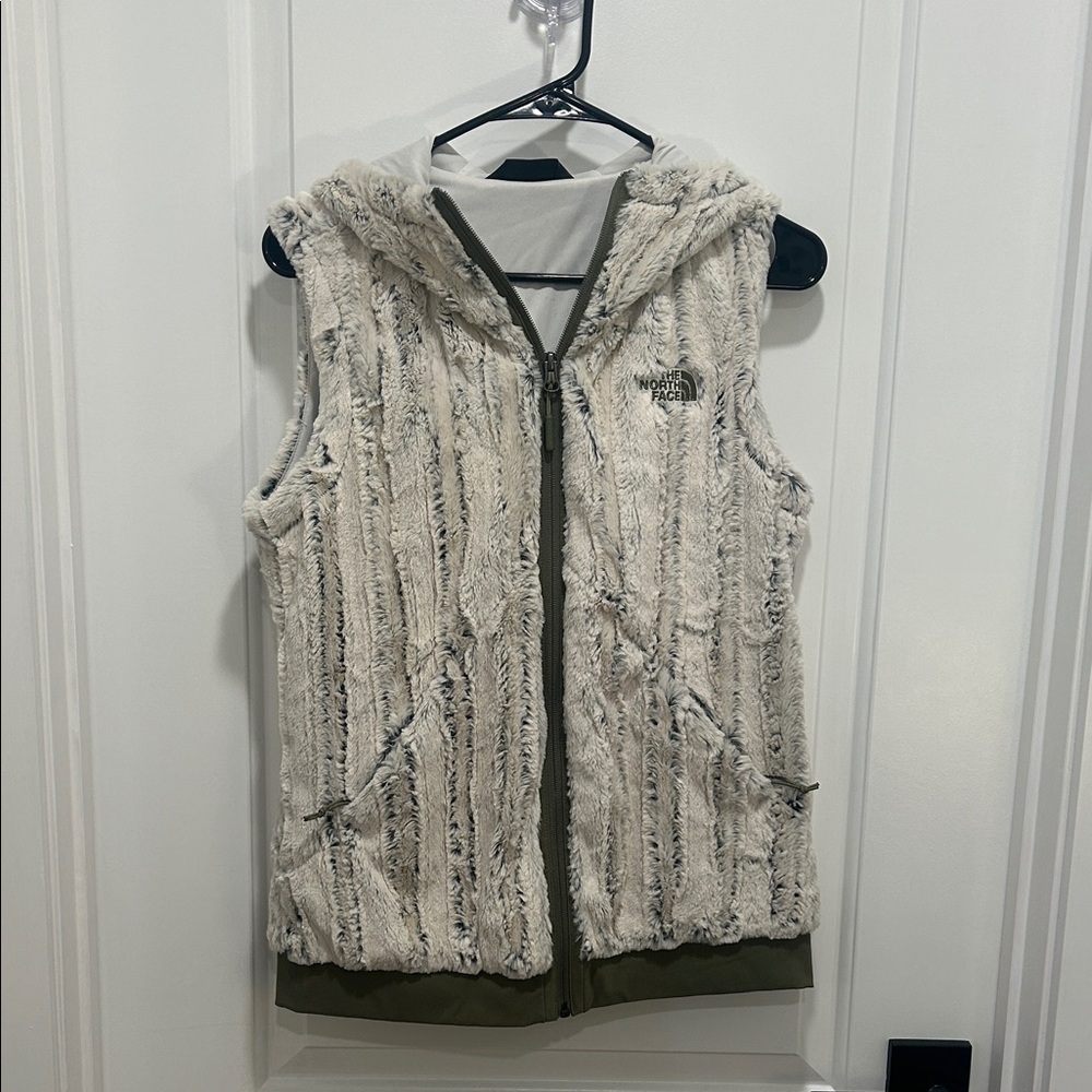 The North Face Cream and Olive Hooded Vest